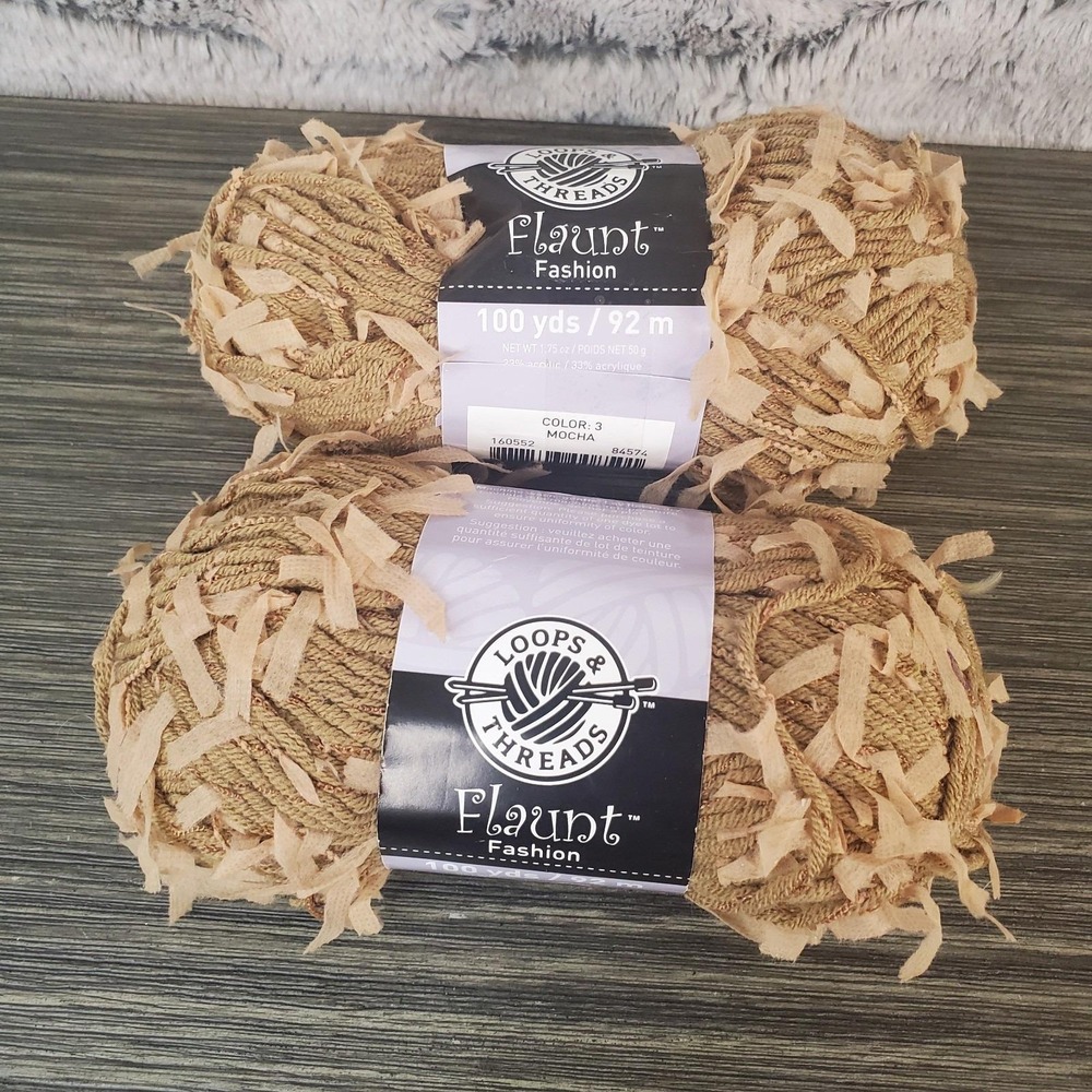 Loops & Threads FLAUNT Mocha Brown Yarn Lot Of 2 Skeins 1.75 Oz, 100 Yards Ea
